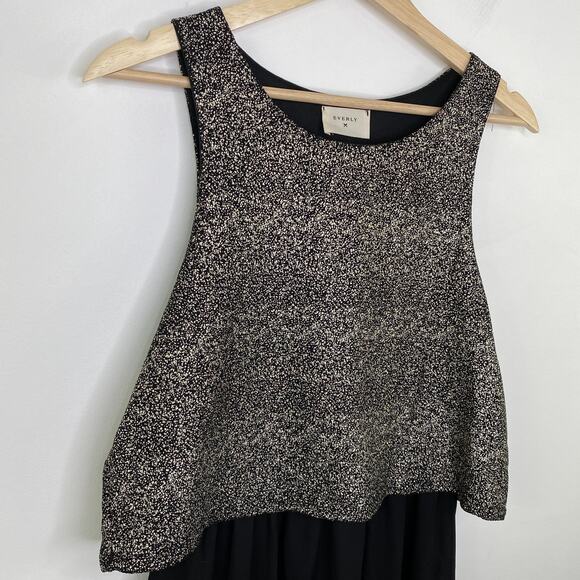 Everly Black Gold Layered Sleeveless Flowy Dress Women's Size Medium M - Picture 4 of 7